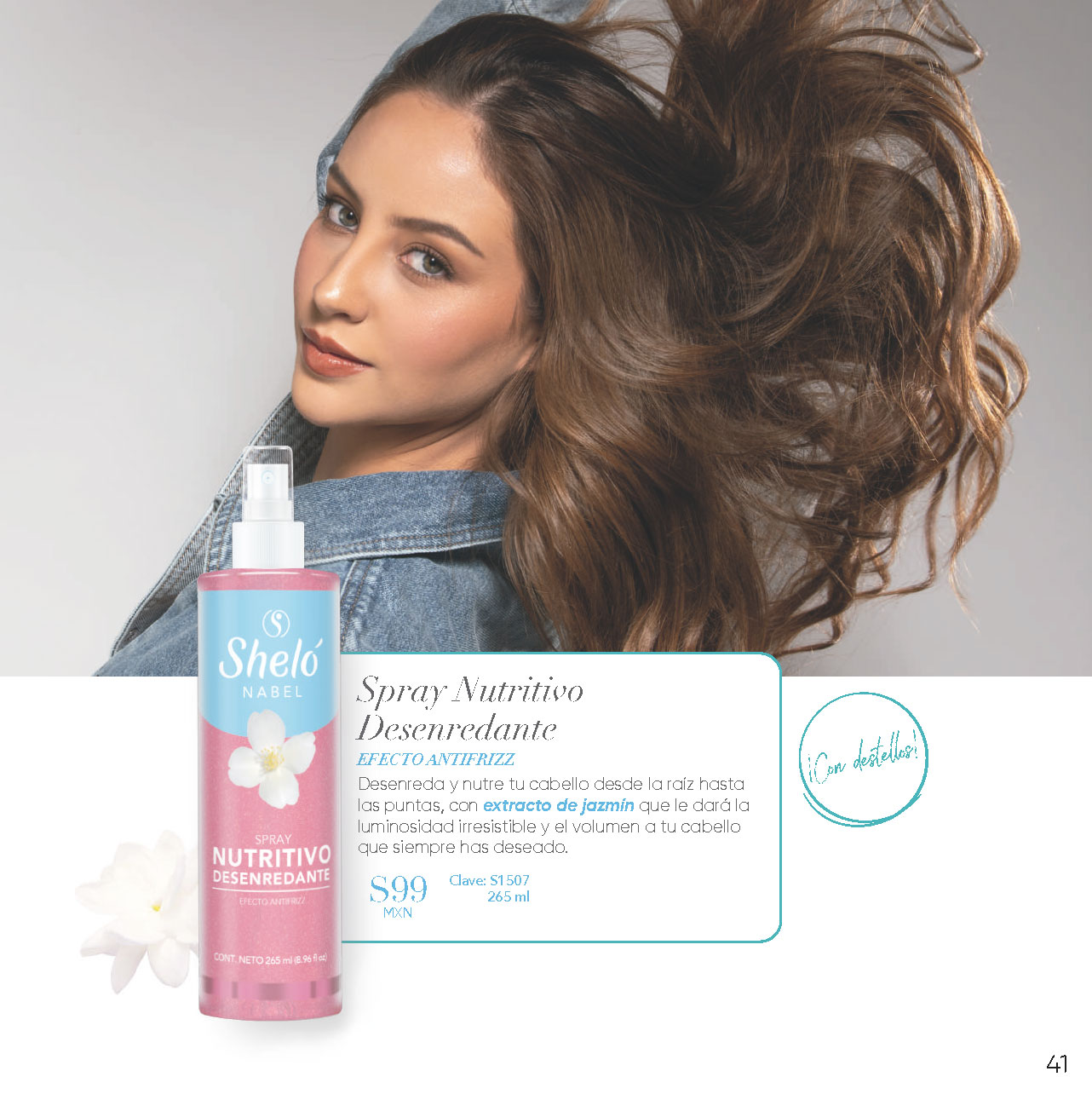 Spray Nutritivo Desenredante EFECTO ANTIFRIZZ Desenreda y nutre tu cabello desde la raíz hasta las puntas, con extracto de jazmín que le dará la luminosidad irresistible y el volumen a tu cabello que siempre has deseado.