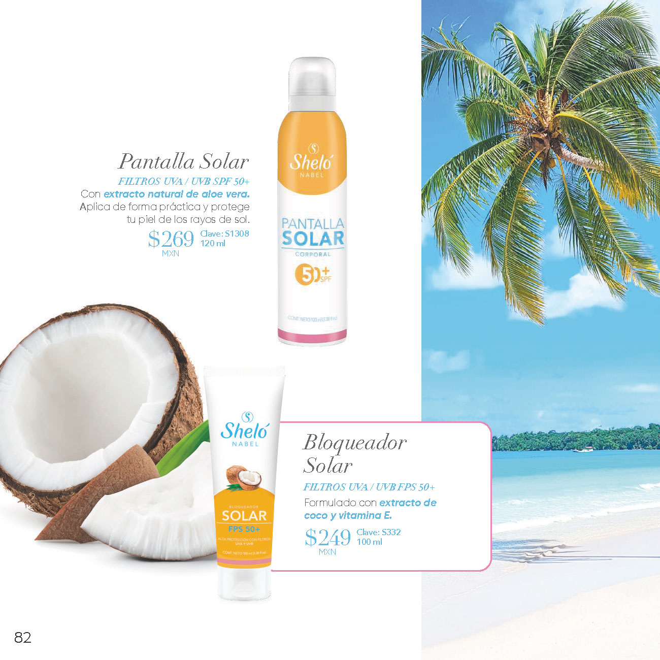 Pantalla Solar FILTROS UVA / UVB SPF 50+, Bloqueador Solar FILTROS UVA / UVB FPS 50+ Formulado con extracto de coco y vitamina E.