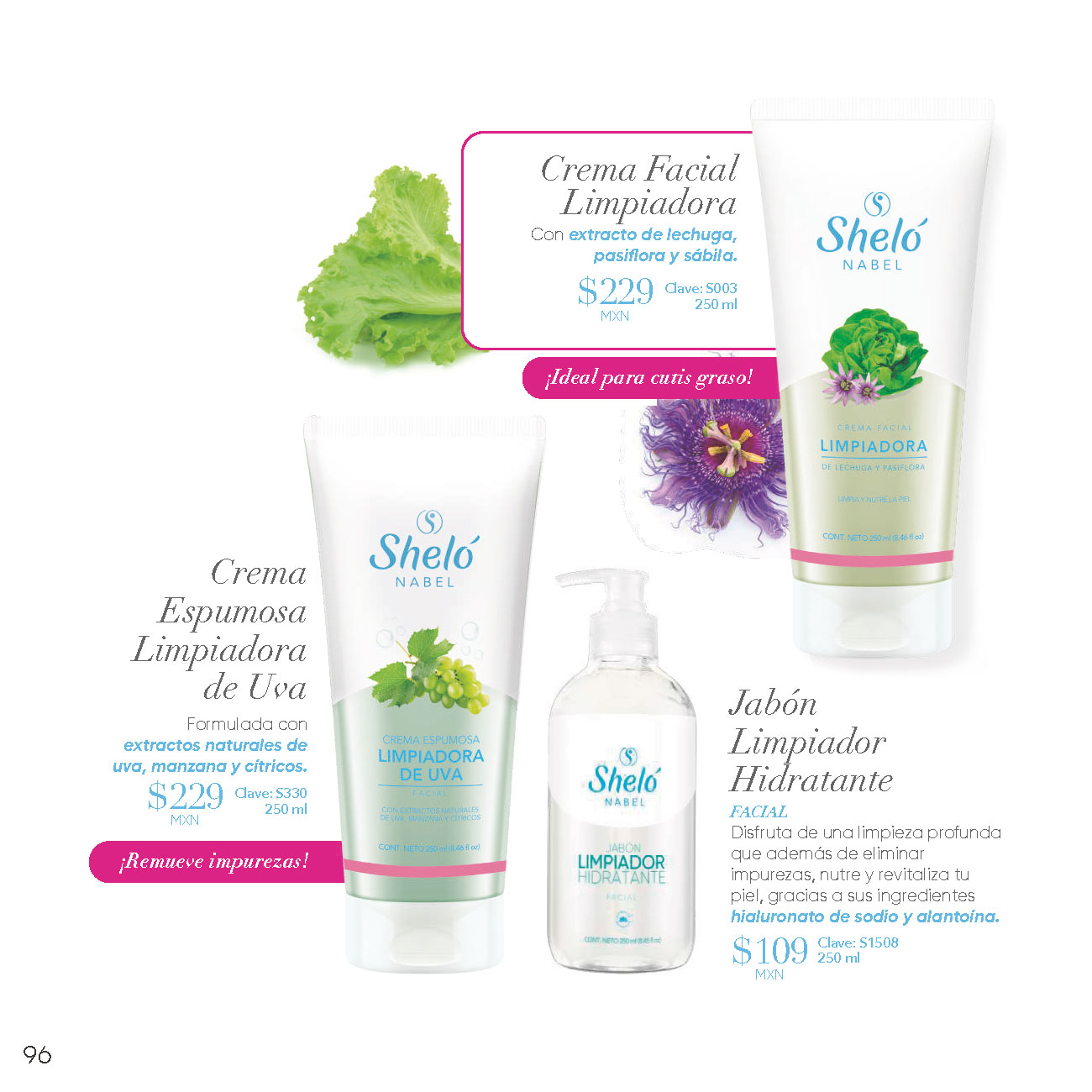 Crema Facial Limpiadora Con extracto de lechuga, pasiflora y sábila. Crema Espumosa Limpiadora de Uva. Jabón Limpiador Hidratante FACIAL